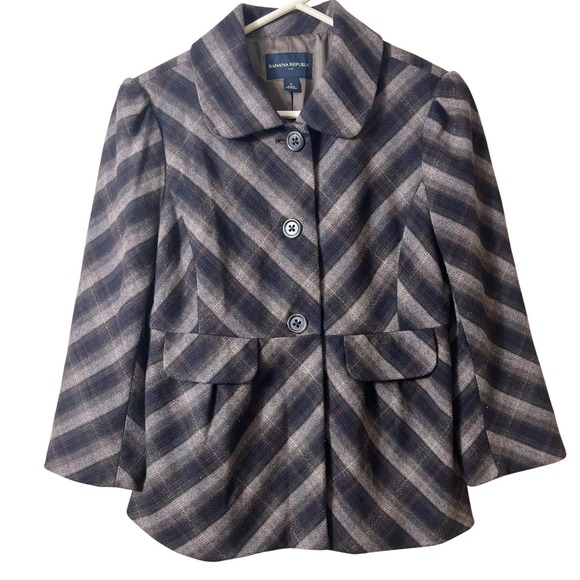 Banana Republic Jackets & Blazers - Banana Republic Wool Blend Striped Peplum Blazer Jacket Brown Grey Small S Retro
